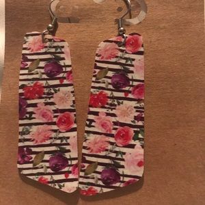 Striped and Floral Leather Earrings